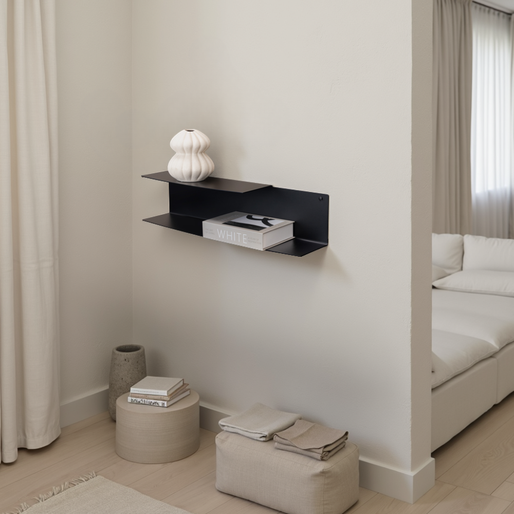 Dubbele wandplank 'Riser' M, 66cm, kleur zwart