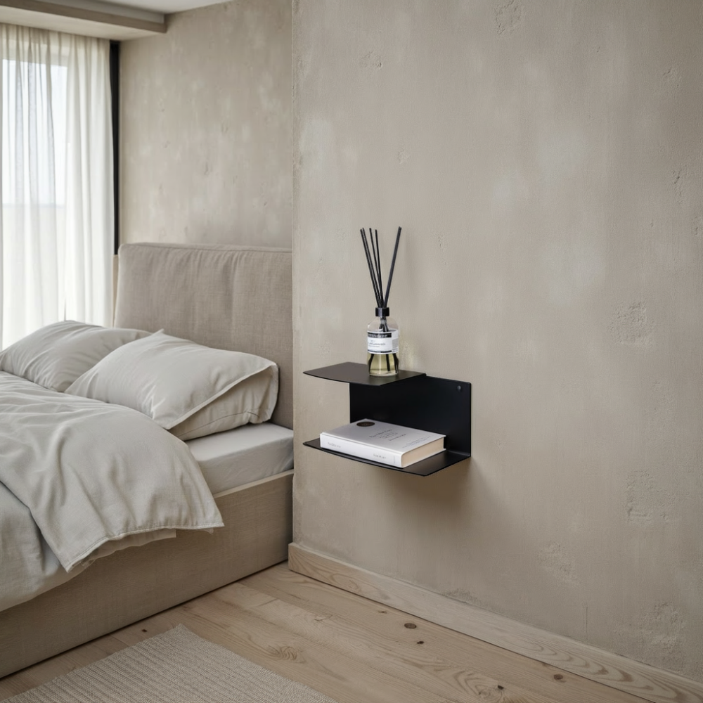 Dubbele wandplank 'Riser' S, 33cm, kleur zwart